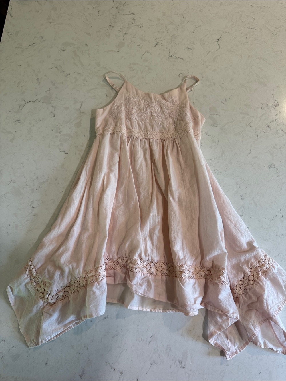 Tahari Pale Pink Lace-Trim Spaghetti Strap Dress